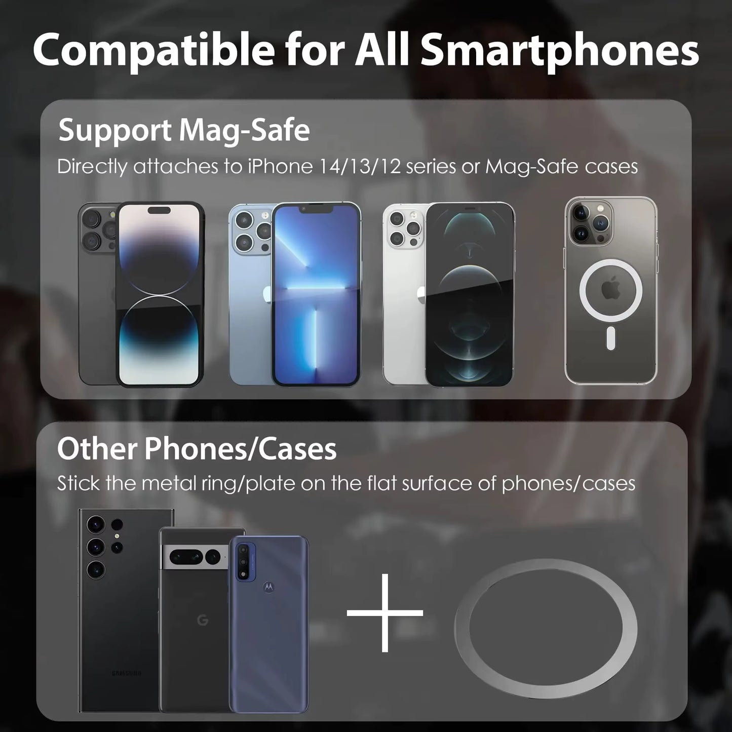 Gym Mate Magnetic Phone Mount &Double-Sided Magnetic Suction Phone Holder for Magsafe. Shoot Hands-Free Videos While Working Out
